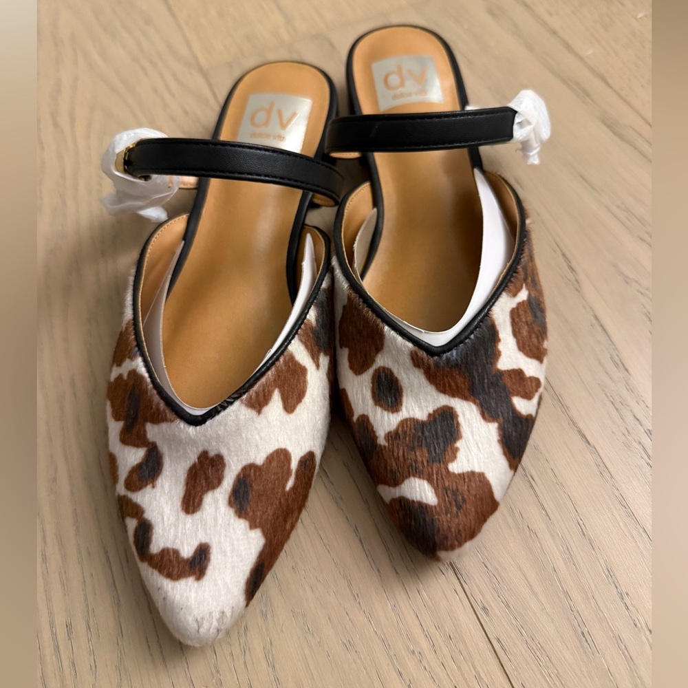 NWT DV by Dolce Vita Women's Dominica Black and Brown Patterned Mule Flats